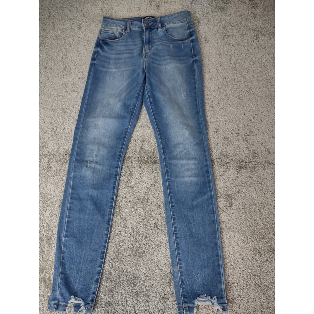 Wax Jean Womens Junior Size 1/25 Blue Skinny Distressed Medium Wash Stretch Jean